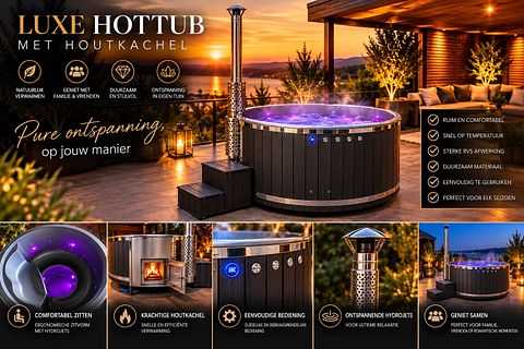 HOTTUB GLASVEZEL 205X95CM ROND MET INTEGREERT HOUT KACHEL 000252E