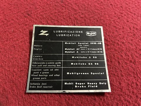 Alfa Romeo 4R Grand Sport Zagato ”LUBRIFICAZIONE” sticker
