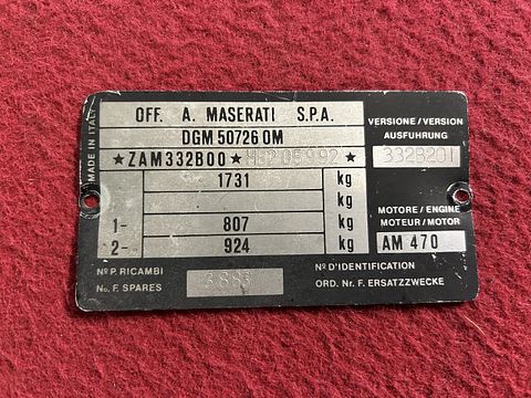Maserati BiTurbo identification plate