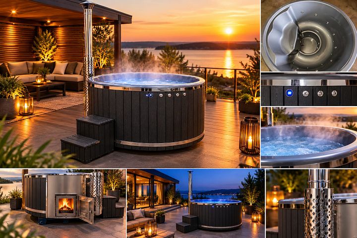 HOTTUB GLASVEZEL 205X95CM ROND MET INTEGREERT HOUT KACHEL 000252E – Photo 3