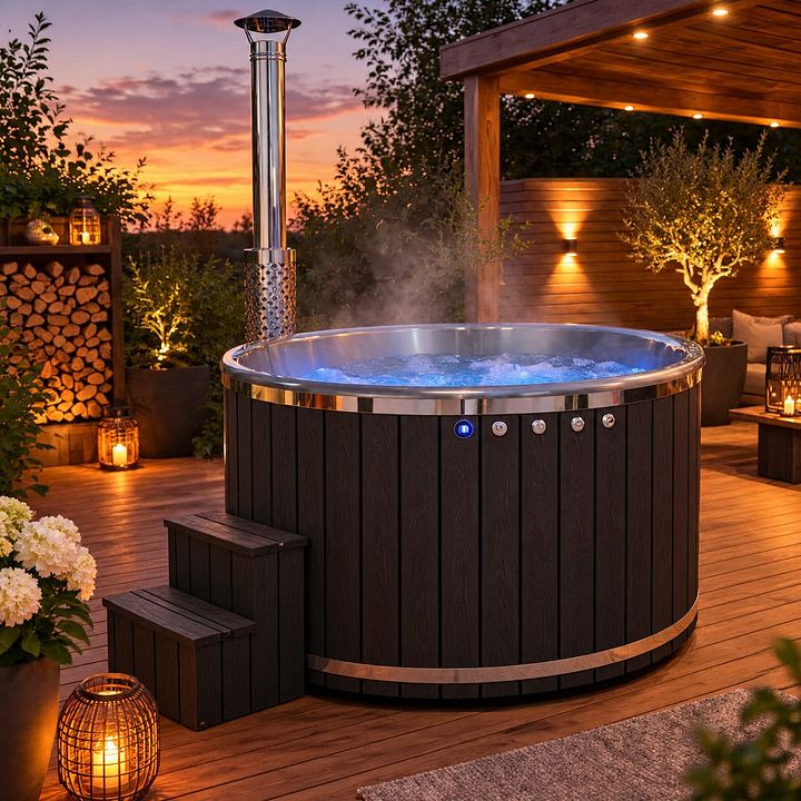 HOTTUB GLASVEZEL 205X95CM ROND MET INTEGREERT HOUT KACHEL 000252E – Photo 2