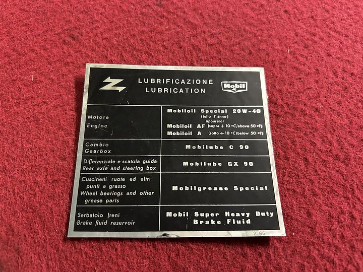 Alfa Romeo 4R Grand Sport Zagato ”LUBRIFICAZIONE” sticker